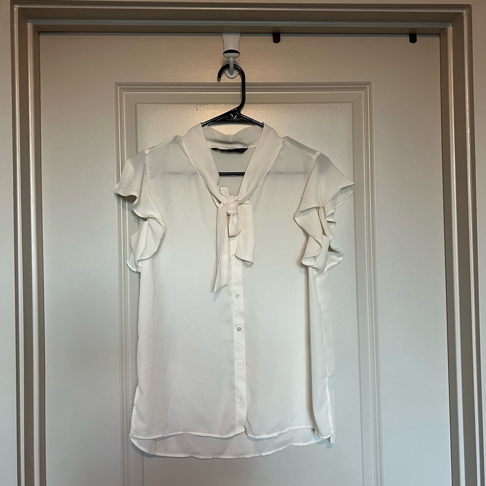 Zara Neck Tie Button Front Blouse